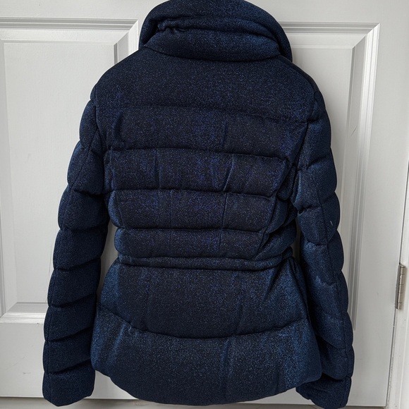 Moncler women's sparkly navy peplum puffer jacket - Picture 7 of 9